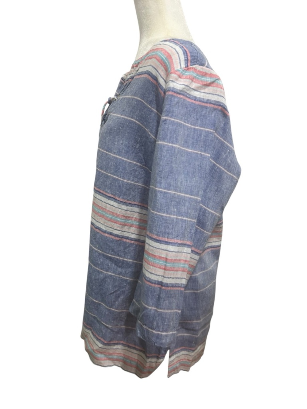 Tommy Bahama Linen Striped top womens large Coastal blue vacation beachy boho - Picture 8 of 13